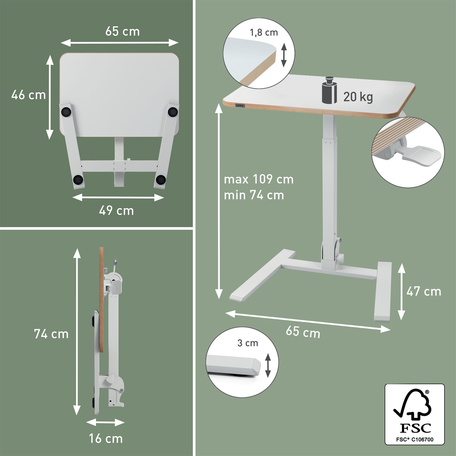 BIROU ERGONOMIC PLIABIL AJUSTABIL PE INALTIME ERGO LEITZ - imagine 4