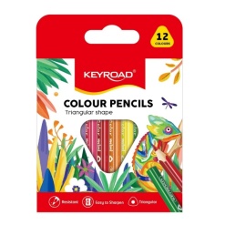 Creioane colorate Keyroad KR971285, triunghiulare, 12 culori, blister carton