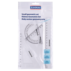 Set geometrie mic, contine: rigla 20cm, raportor, echer 10.5cm, echer 15cm, DONAU -transparent