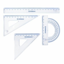 Set geometrie mare, contine: rigla 30cm, raportor, echer 13cm, echer 19cm, DONAU - transparent