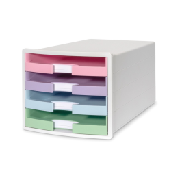 Suport plastic cu 4 sertare pt. documente, HAN Impuls 2.0 (open) - alb - sertare culori pastel