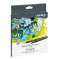 Markere LYRA Aqua Brush Duo, 2 capete (brush + 1mm), 12 culori/cutie