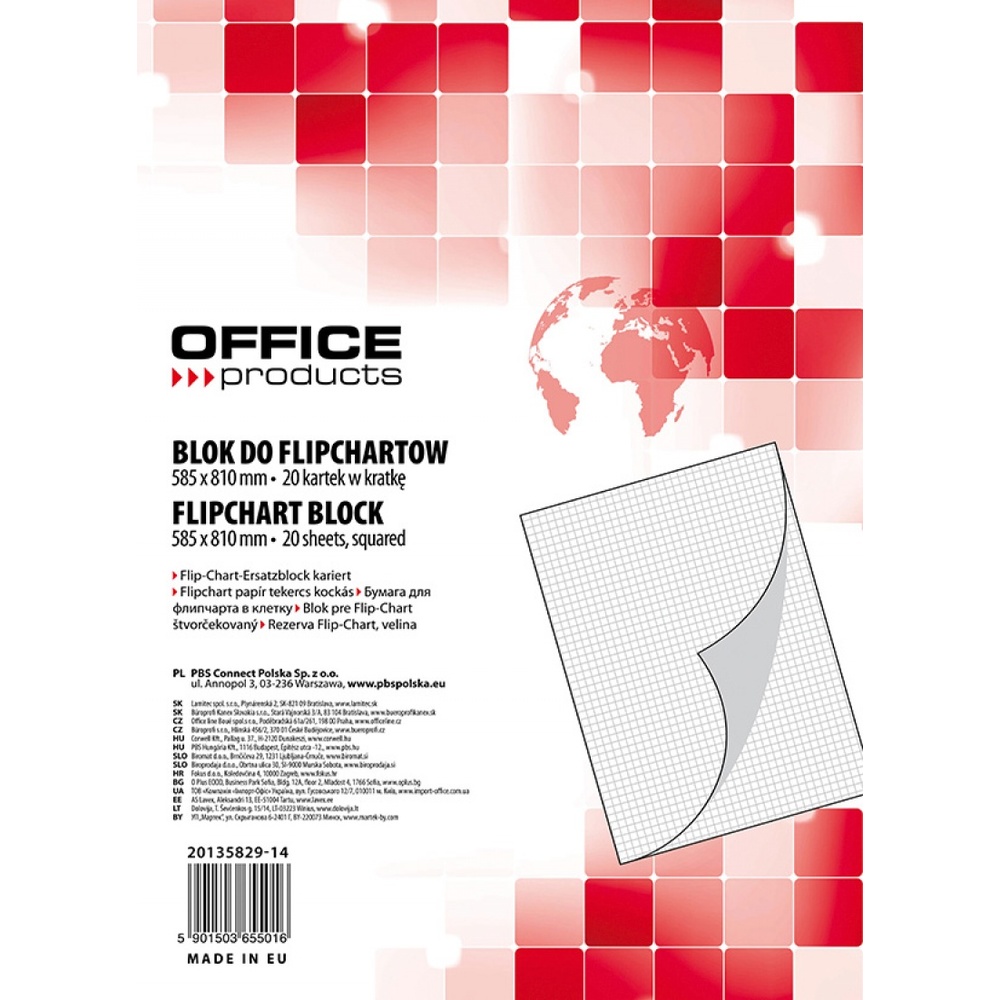 Rezerva hârtie pentru flipchart, 70g/mp, 58.5x81cm, 20coli/top, Office Products - caroiata