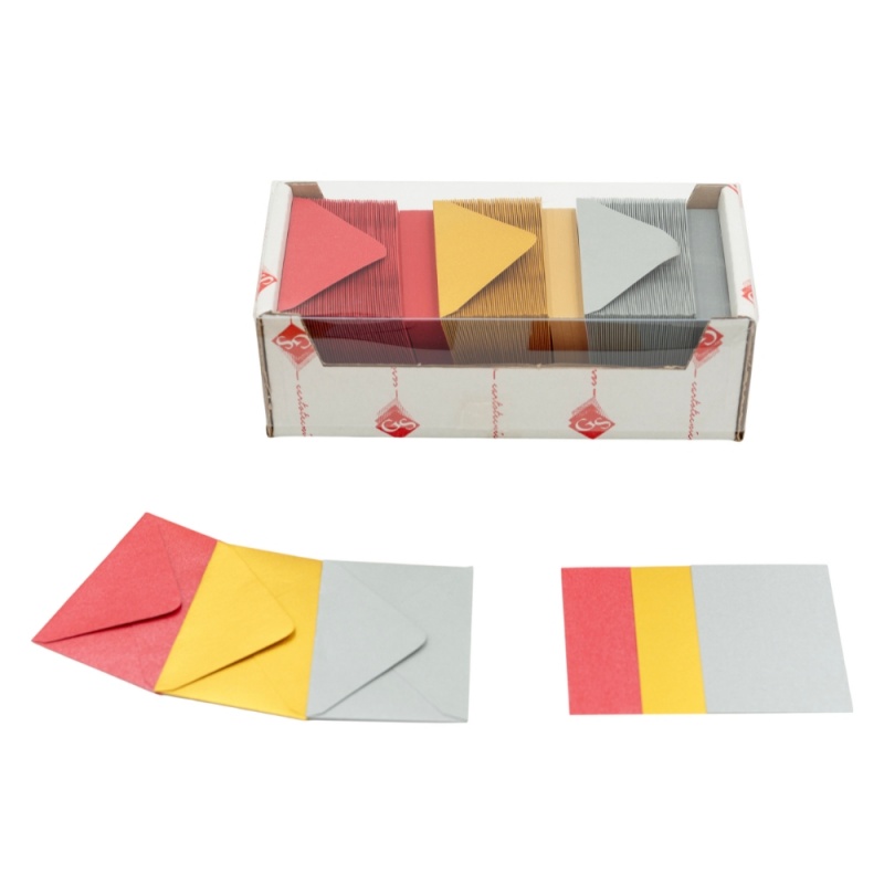 Plic + card Colorarte Perla, culori perlate (rosu, auriu, argintiu), 60x80mm, set 150 buc - imagine 2