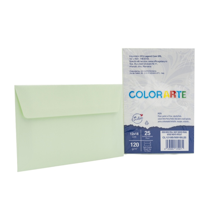 Plic color pentru invitatie Colorarte Perla, verde menta perlat, 120g/mp, 120x180mm, set 25 buc - imagine 3