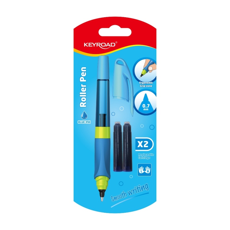 Roller Keyroad Easy Writer KR971173, 0.7mm, alimentare rezerve, grip ergonomic, corp diverse culori, blister (+2 rezerve)