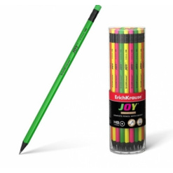 Creion grafit din plastic reciclabil JOY corp rotund cu radiera neon 42 buc/borcan