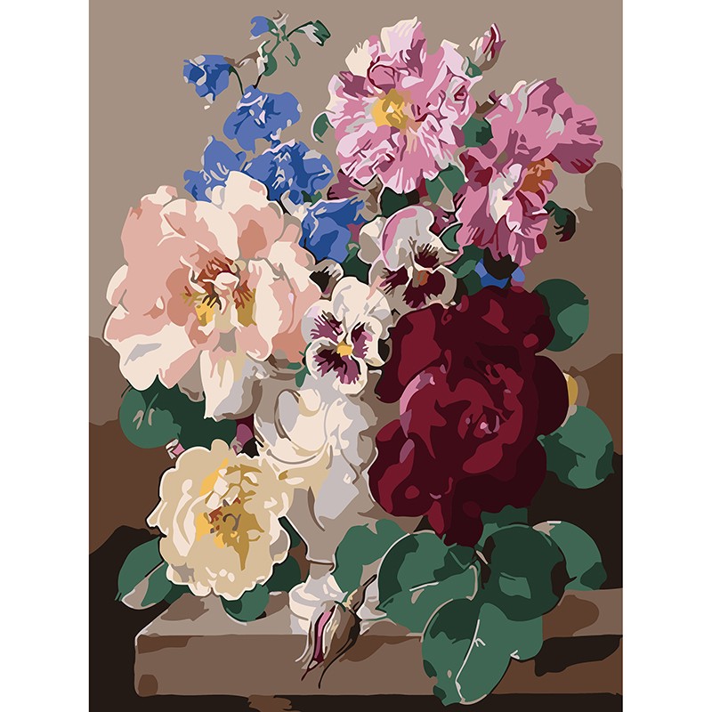 Panza pictura pe numere vaza cu flori pe colt de masa 40x50 cm