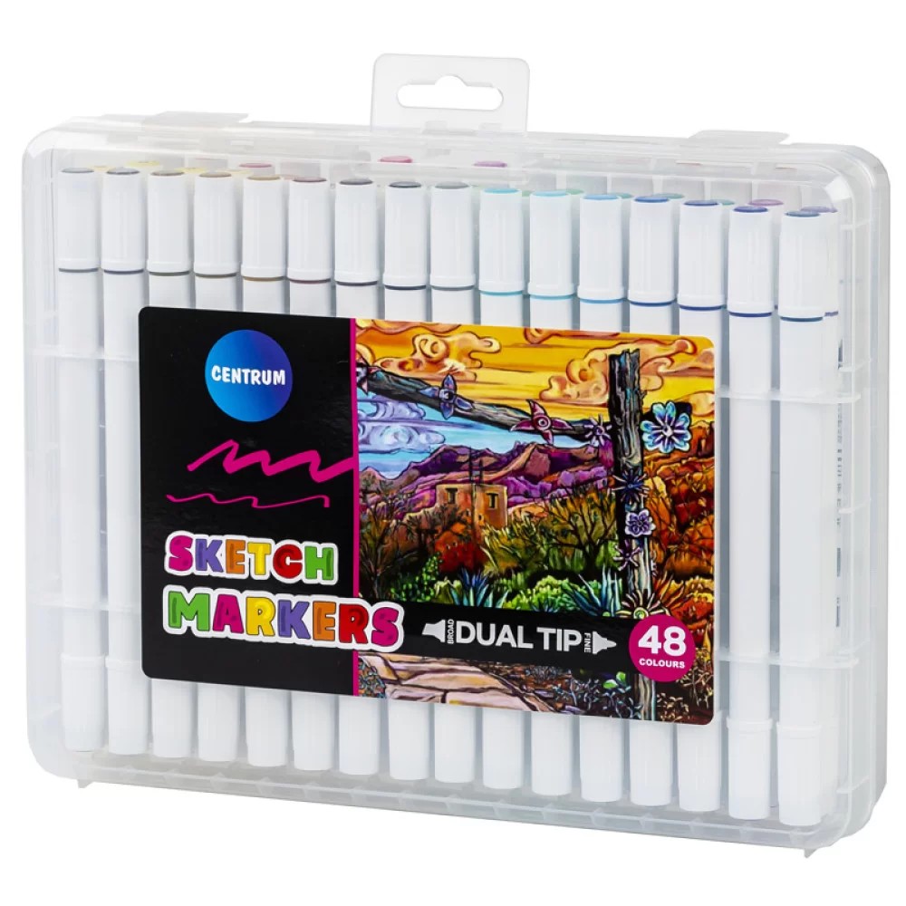 Set 48 Markere ART color pe baza de alcool cu 2 capete, rotund 1.4mm tesit 5mm
