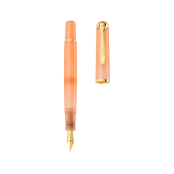 STILOU CLASSIC M200 EDITIE SPECIALA APRICOT ACHAT, PENITA F DIN OTEL INOXIDABIL, PENITA SI ACCESORII PLACATE CU AUR 24K, CORP TRANSLUCID CULOARE CAISA + CALIMARA CERNEALA APRICOT ACHAT 50ML, IN CUTIE PENTRU CADOU