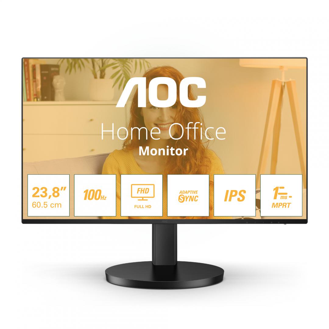 Monitor AOC 23.8" IPS FHD 1920x1080 120Hz 4ms (1ms MPRT) FlickerFree Boxe 2Wx2 VGA HDMI 24B3HA2 ( timbru verde 7 lei )