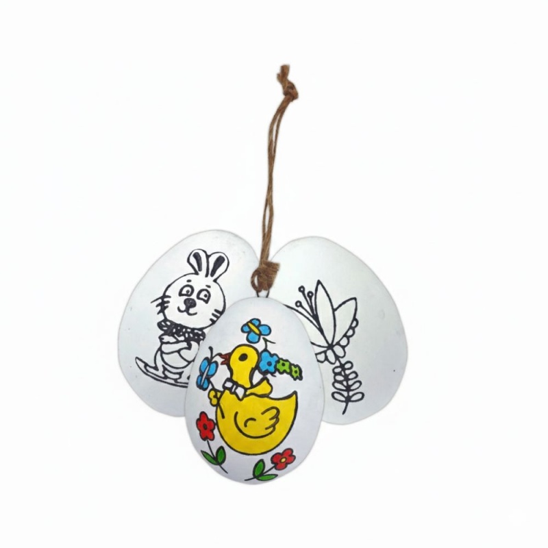 Accesorii creatie - ou alb cu desene, pentru pictat / colorat + 6 culori, pensula si sfoara, 6 cm, set 3 buc, Colorarte BS1525 - imagine 2