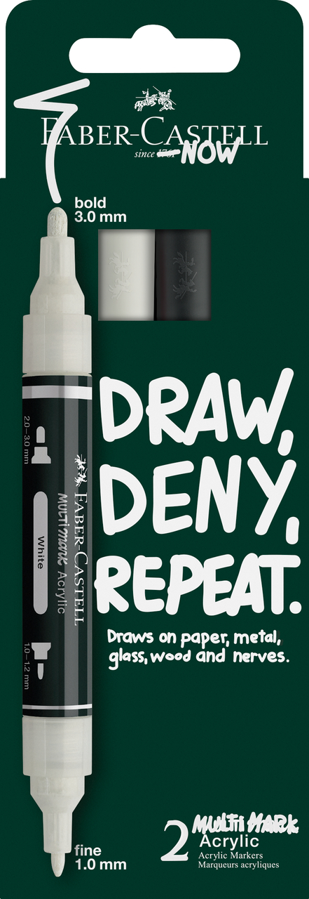BLISTER 2 MARKERE ACRILICE MULTIMARK ALB-NEGRU FABER-CASTELL