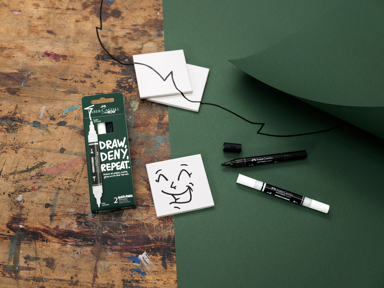 BLISTER 2 MARKERE ACRILICE MULTIMARK ALB-NEGRU FABER-CASTELL - imagine 3