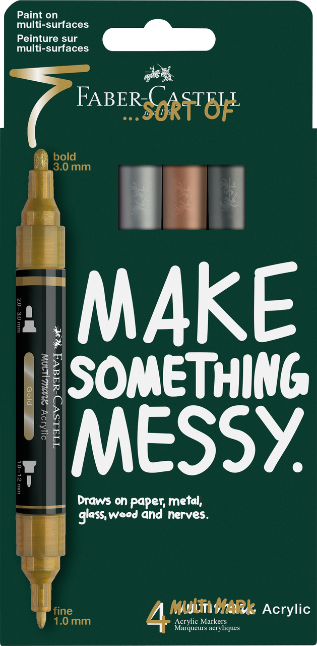 BLISTER 4 MARKERE ACRILICE MULTIMARK CULORI METALIZATE FABER-CASTELL