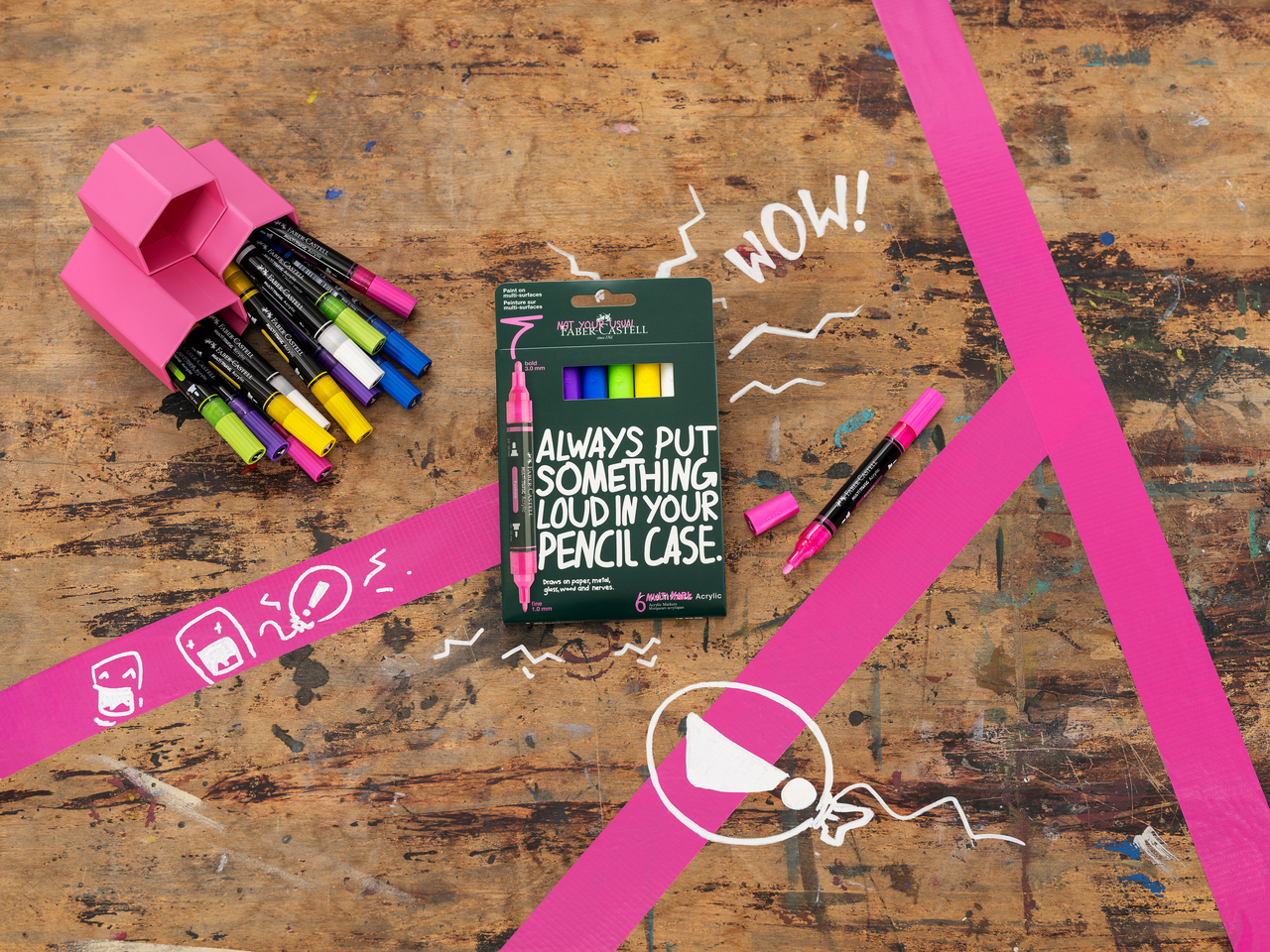 BLISTER 6 MARKERE ACRILICE MULTIMARK CULORI INTENSE FABER-CASTELL - imagine 3