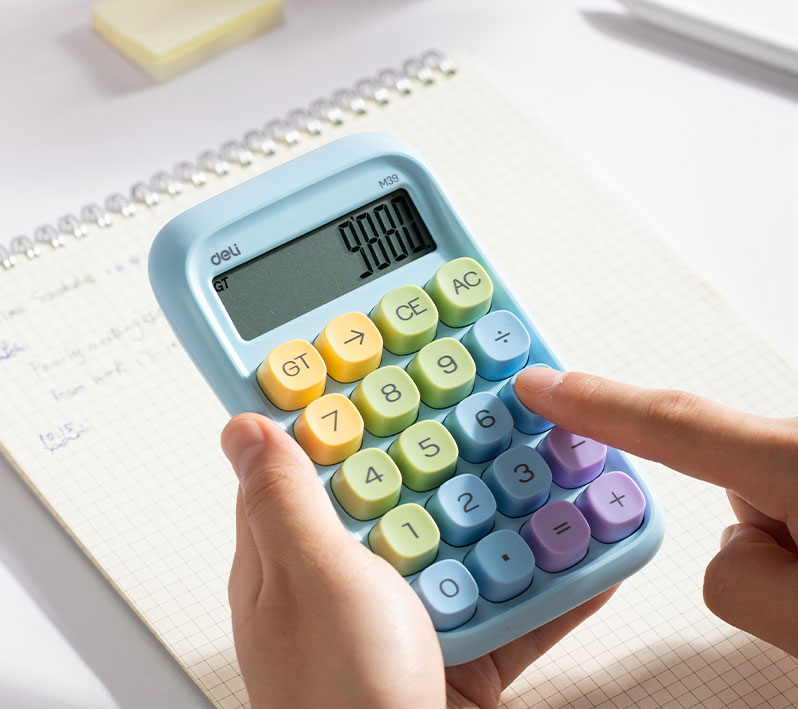 CALCULATOR BIROU 10DIG TASTE MULTICOLORE ALBASTRU DELI - imagine 5