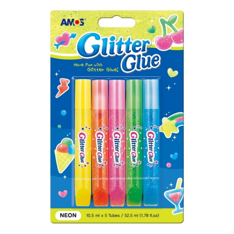 Lipici lichid cu sclipici, confetti, set 5 buc, Amos, GCL10B5 - imagine 8