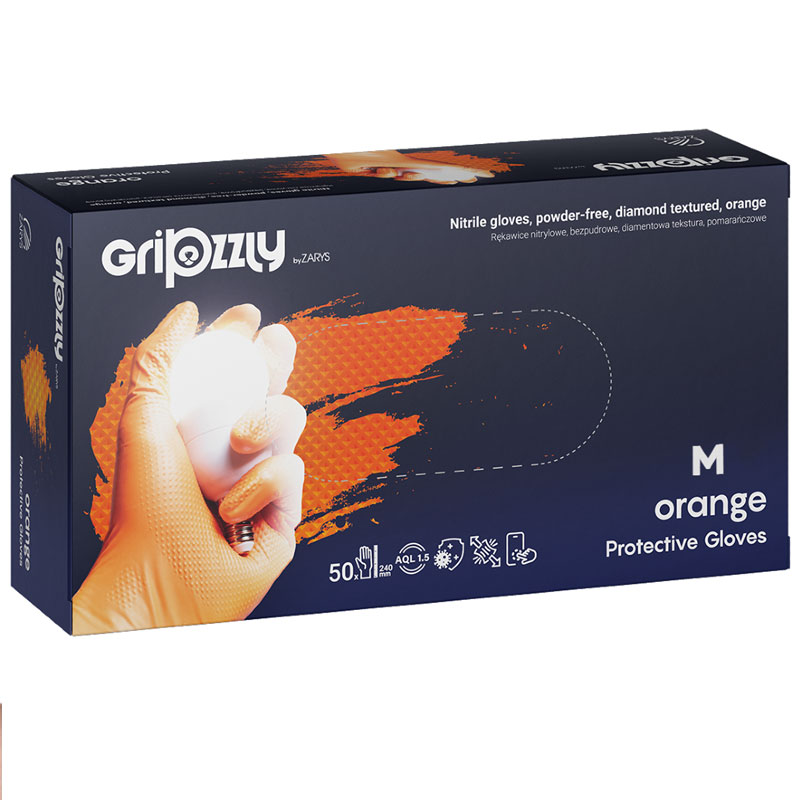 MANUSI NITRIL CU GRIP ORANGE M 50/SET GRIPZZLY
