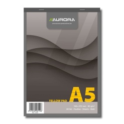 Blocnotes capsat, A5, 80 file - 80gsm, microperforatii, AURORA Office - dictando - hartie galbena