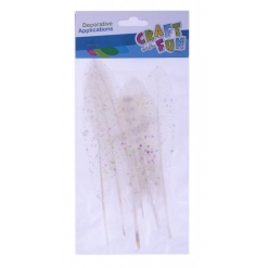 Accesorii creatie - pene, albe confetti, 18-20cm, set 6 buc, 12x27x1 cm, Craft with Fun, 463669