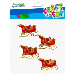Accesorii creatie - sania lui Mos Craciun, decoratiune Craciun, set 4 buc, 10x17x1 cm, Craft with Fun, 501400