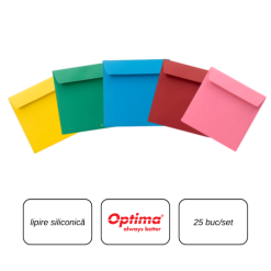 Plic C6 (114x162mm), lipire siliconica, 25 buc/set, Optima - color mix(5 culori x 5 buc.)